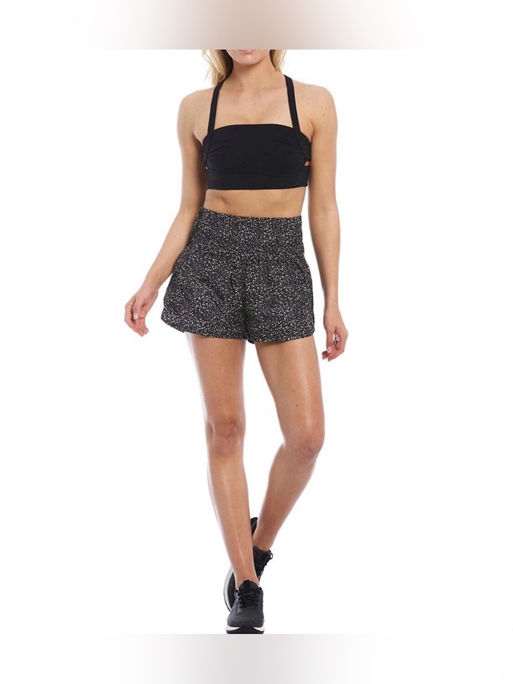 Free People FP Movement The Way Home Run Shorts Black & White Leopard Print